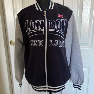 NOS London England Varsity Fleece Zip Jacket - Black and Gray Size XXL